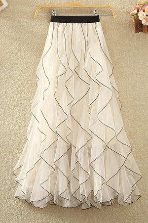 KATIA - Gonna midi asimmetrica in mesh con volant