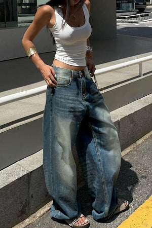 ALATRI - Jeans blu vintage a gamba larga