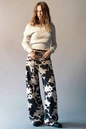 LUZZARA - Jeans a vita alta effetto cow print