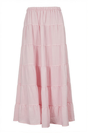 MELPIGNANO - Abito maxi rosa con balze e volant