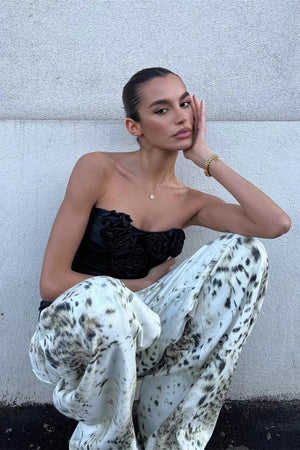 MILLESIMO - Jeans wide leg leopardati a vita bassa
