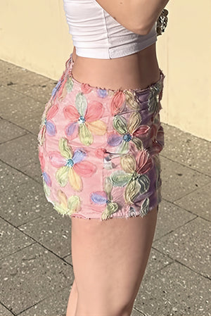 PUSIANO - Minigonna rosa floreale con perline