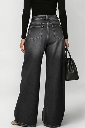 CILAVEGNA - Jeans wide leg a vita alta con dettagli metallici