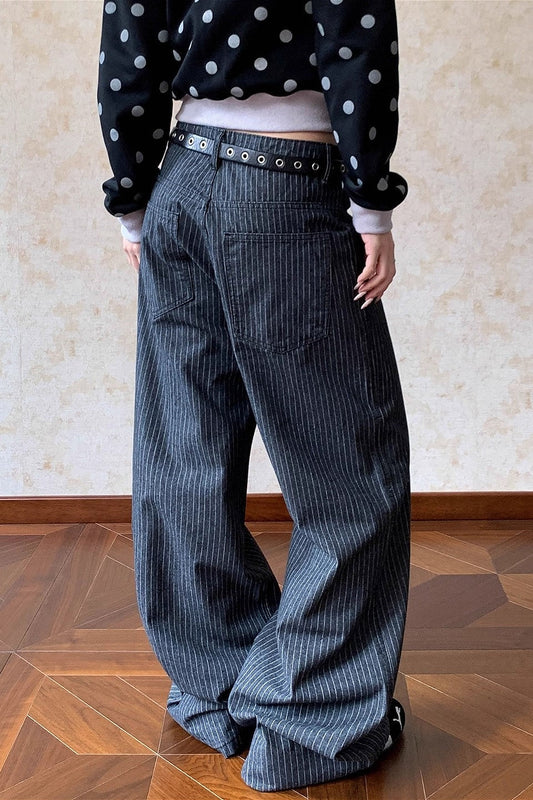 ORTE - Jeans grigi a righe verticali dal taglio dritto