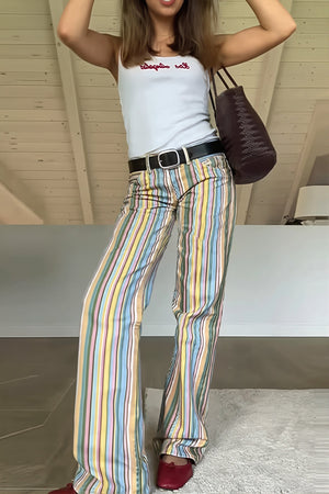 CAPOVALLE - Jeans a vita bassa a righe arcobaleno