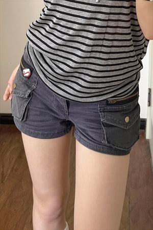 VINOVO - Shorts cargo in denim grigio scuro
