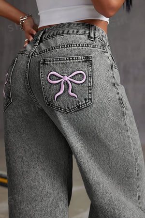 TREVILLE - Jeans a vita alta con fiocchi ricamati