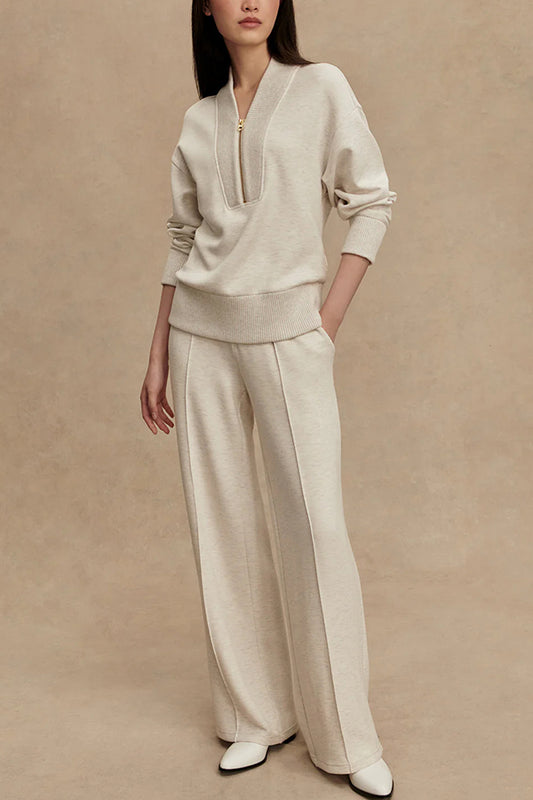GERMANA - Set felpa a coste con zip e pantaloni morbidi