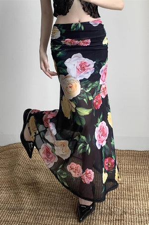 LENA - Holiday Floral Slim Low Waist Hip Skirt