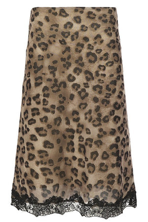 VASIA - Gonna midi leopardata in mesh e pizzo