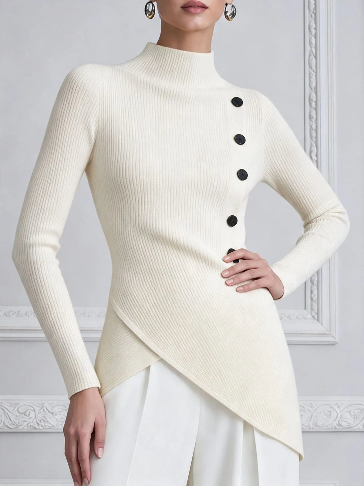 MORGANA - Top in maglia a coste con bottoni asimmetrici