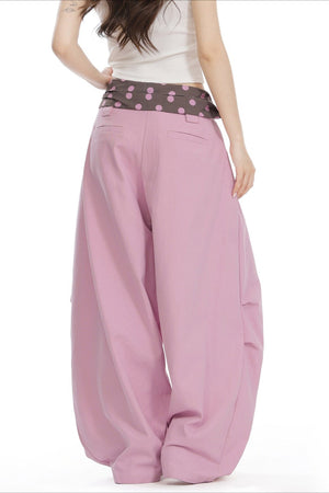 MEDICINA - Pantaloni palazzo a pois con vita ripiegata