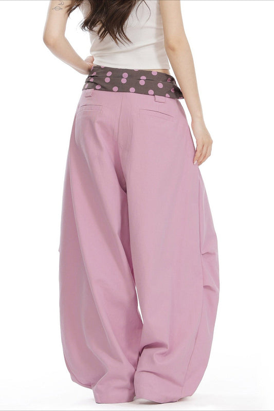 MEDICINA - Pantaloni palazzo a pois con vita ripiegata