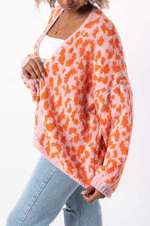 TRICARICO - Cardigan color block con stampa leopardata