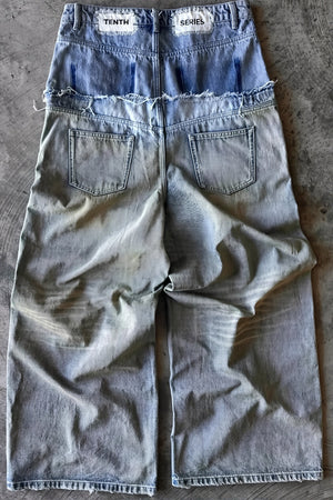 UTAMARO - Vintage Raw Hem Double Waist Rivet Ripped Jeans
