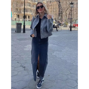 OLMO - Giacca Bomber Aviatore Cropped da Donna con Chiusura a Bottone e Tasche