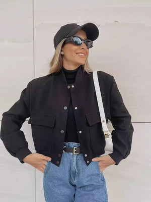 SUTRIO - Giacca Bomber Casual da Donna con Bottoni Frontali e Tasche a Patta
