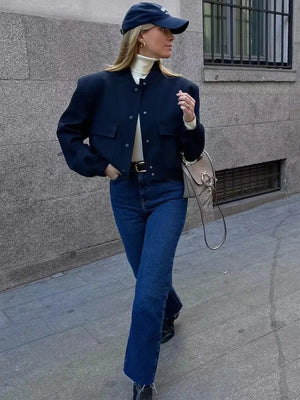 SCAGNELLO - Giacca Bomber Cropped da Donna con Colletto Baseball e Bottoni a Pressione