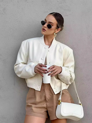 SUTRIO - Giacca Bomber Casual da Donna con Bottoni Frontali e Tasche a Patta