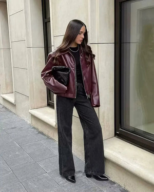 PALATA - Giacca in Pelle da Donna con Chiusura a Cerniera e Collo Classico