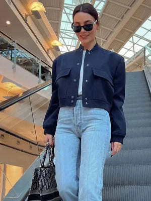 SCAGNELLO - Giacca Bomber Cropped da Donna con Colletto Baseball e Bottoni a Pressione
