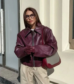 PALATA - Giacca in Pelle da Donna con Chiusura a Cerniera e Collo Classico