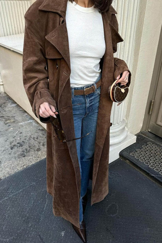 ARDARA - Trench lungo marrone con vita regolabile