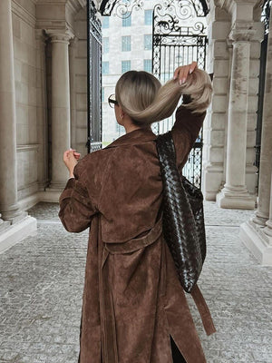 ARDARA - Trench lungo marrone con vita regolabile
