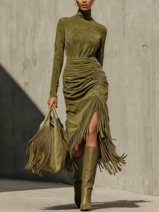 GIULIA - Abito midi avvolgente verde oliva