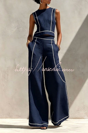NADINE - Completo due pezzi in lino con cuciture a contrasto