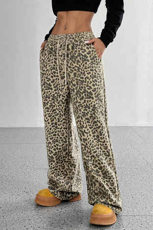 SYDNEY - Pantaloni wide leg con stampa animalier