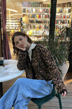 MASIO - Cardigan in viscosa con stampa leopardata
