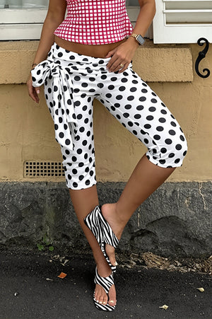 CAPRIOLO - Pantaloni Capri Skinny a Pois con Fiocco