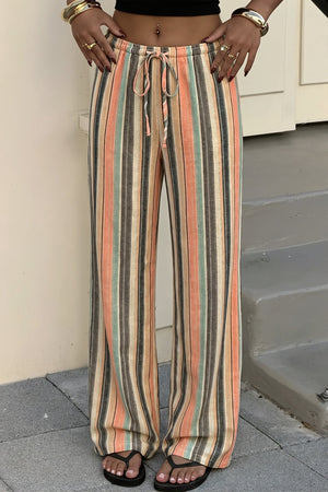 LESSONA - Striped Drawstring Beach Wide Leg Pants