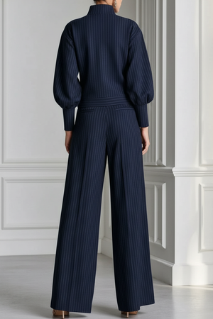 PRASSEDE - Completo gessato con top mezza zip e pantaloni ampi
