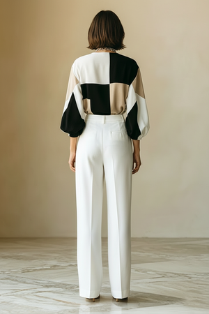 NELLA - Completo color block top manica lunga e pantaloni dritti