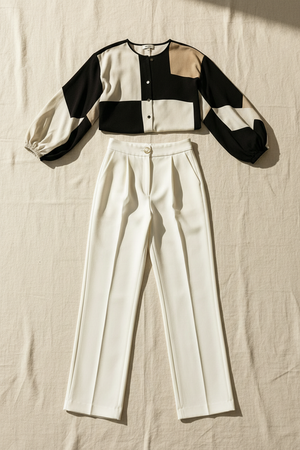 NELLA - Completo color block top manica lunga e pantaloni dritti