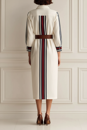 ANNA - Abito midi dritto inANNA - Abito midi dritto in cotone-lino a righe color block cotone-lino a righe color block