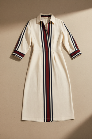ANNA - Abito midi dritto inANNA - Abito midi dritto in cotone-lino a righe color block cotone-lino a righe color block