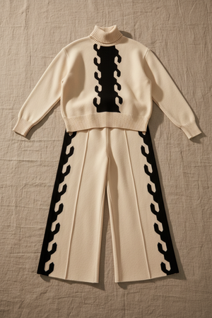 NICLA - Maglia dolcevita bicolore beige a maniche lunghe con inserti