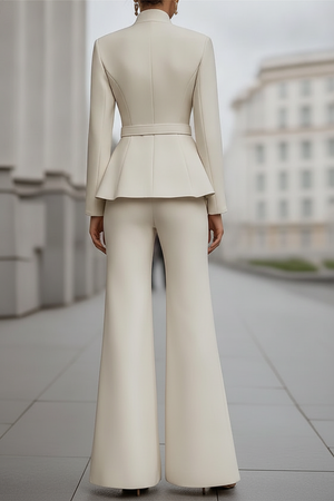 ELISABETTA - Completo beige chiaro con volant e pantaloni wide leg