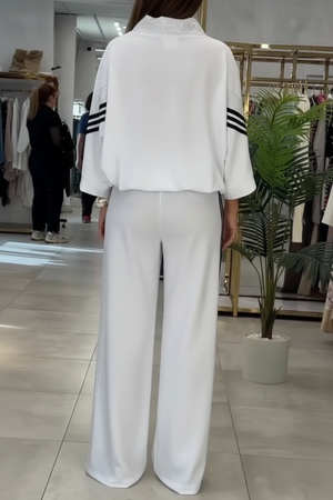 MICHELA - Completo bianco in tessuto con dettagli di strass