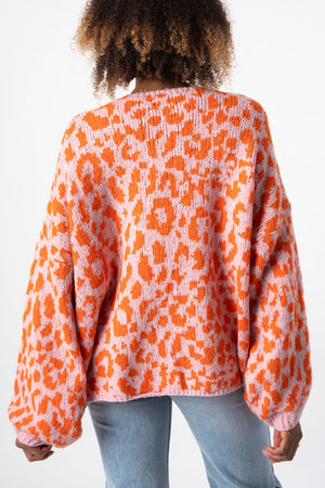 TRICARICO - Cardigan color block con stampa leopardata