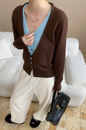 CERAMI - Cardigan bicolore con scollo a V
