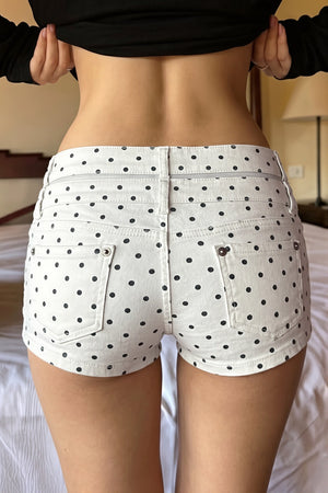 FEISOGLIO - Shorts in denim a vita bassa a pois