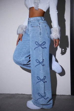 ALTIDONA - Jeans wide leg a vita alta con fiocchi