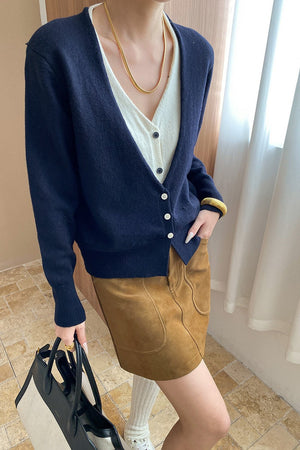 CERAMI - Cardigan bicolore con scollo a V