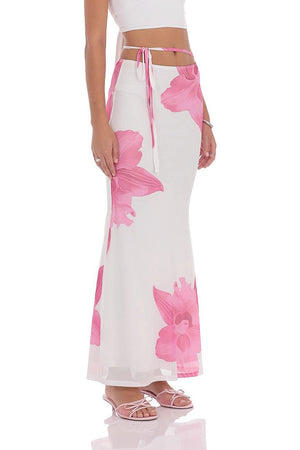 SPINADESCO - Gonna lunga a sirena floreale in mesh