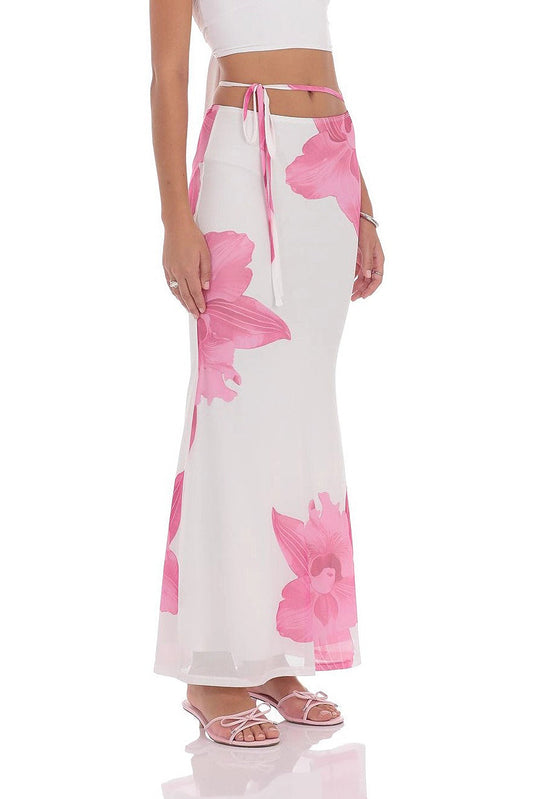 SPINADESCO - Gonna lunga a sirena floreale in mesh