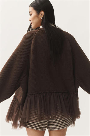 BRIENZA - Cardigan in maglia traforata con volant